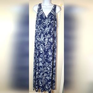 Chaps Maxi dress size Large‎ - Navy blue white maxi dress